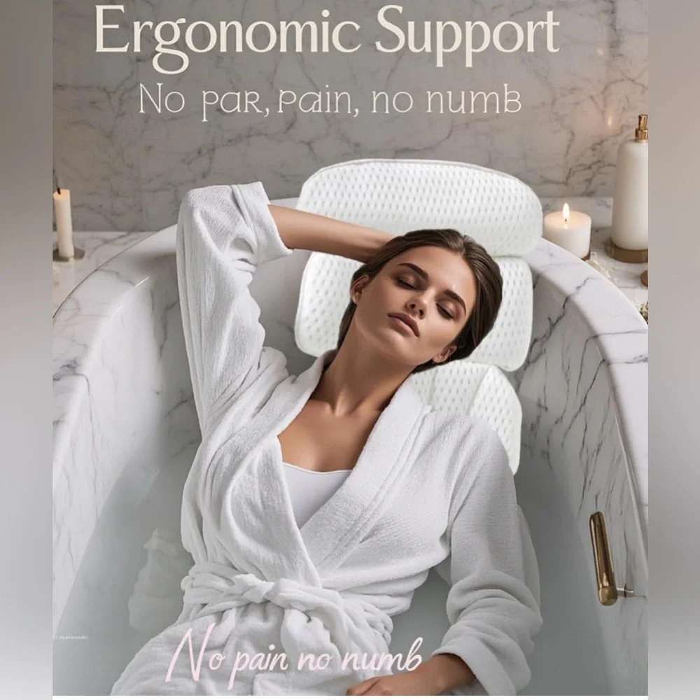 NEW-Luxury Bathtub Pillow  Head,Neck Shoulder & Back Support Relax Bathing Bombs